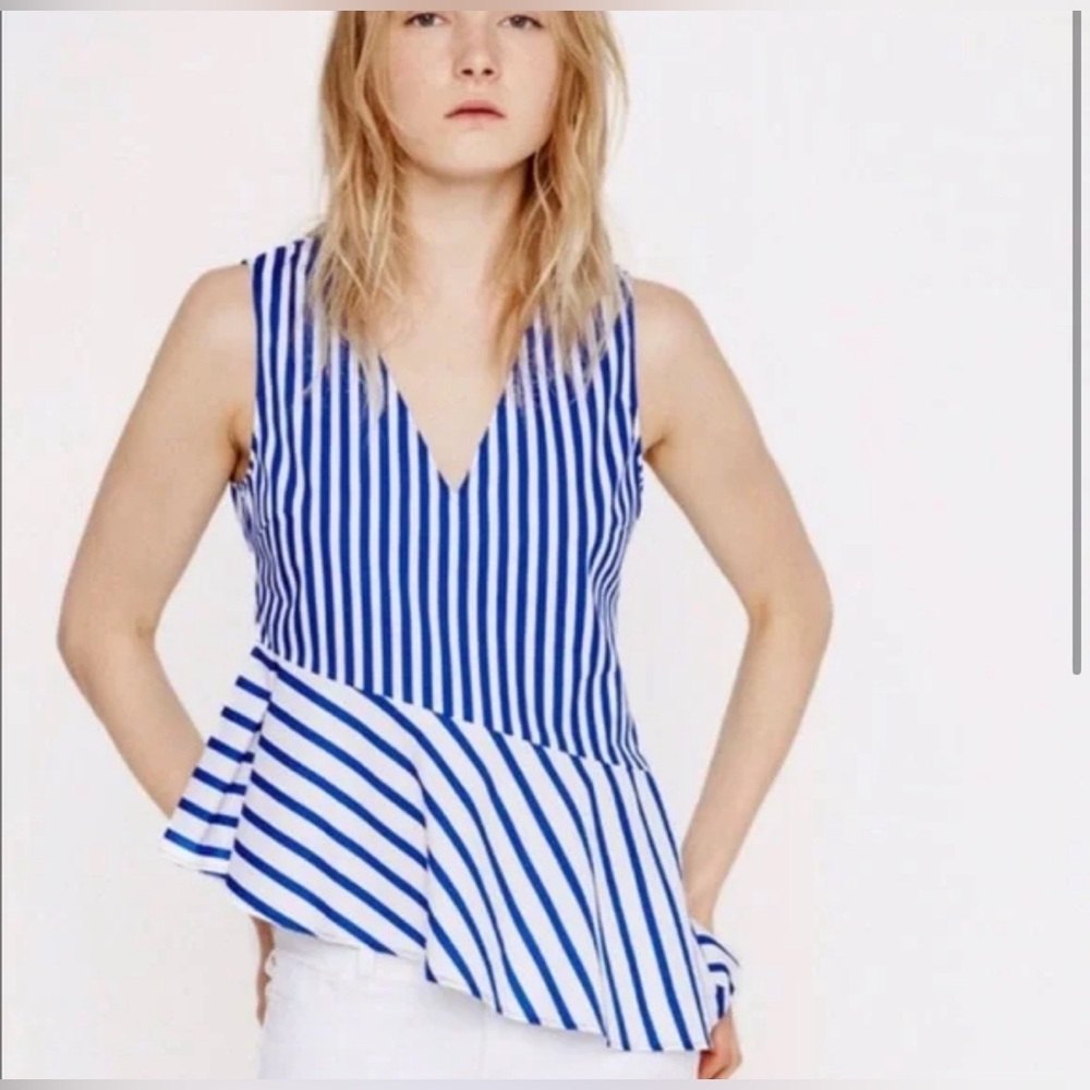 Zara blue and white Stripe Peplum top medium